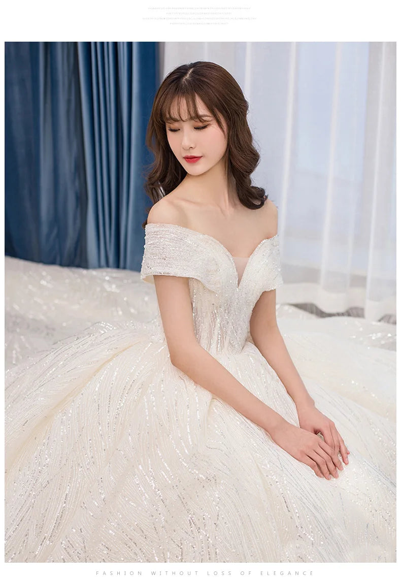 New Bride Off The Shoulder Wedding Ball Gown Dress Vestidos De Novia Long Train Embroidery Bride Dresses Wedding Dress 2024