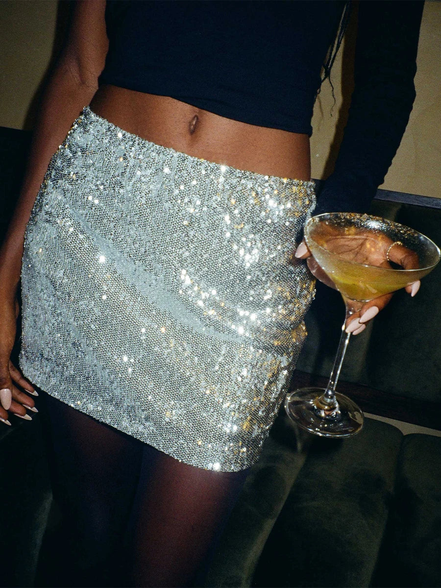 Sparkly Short Pencil Glitter Skorts Skirt for Events and Holiday Party Skirt Women Bodycon Sequin Mini Skirts