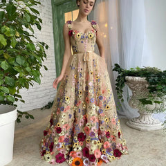 Prom Dresses Sweetheart Floral Straps A-Line Evening Gowns Formal Party Dress With Pockets 2024 Sevintage Exquisite 3D Flowers
