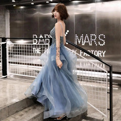 v-neck a-line floor-length tulle appliques prom dress bare back cheap prom gown robe de soiree party dress prom dresses